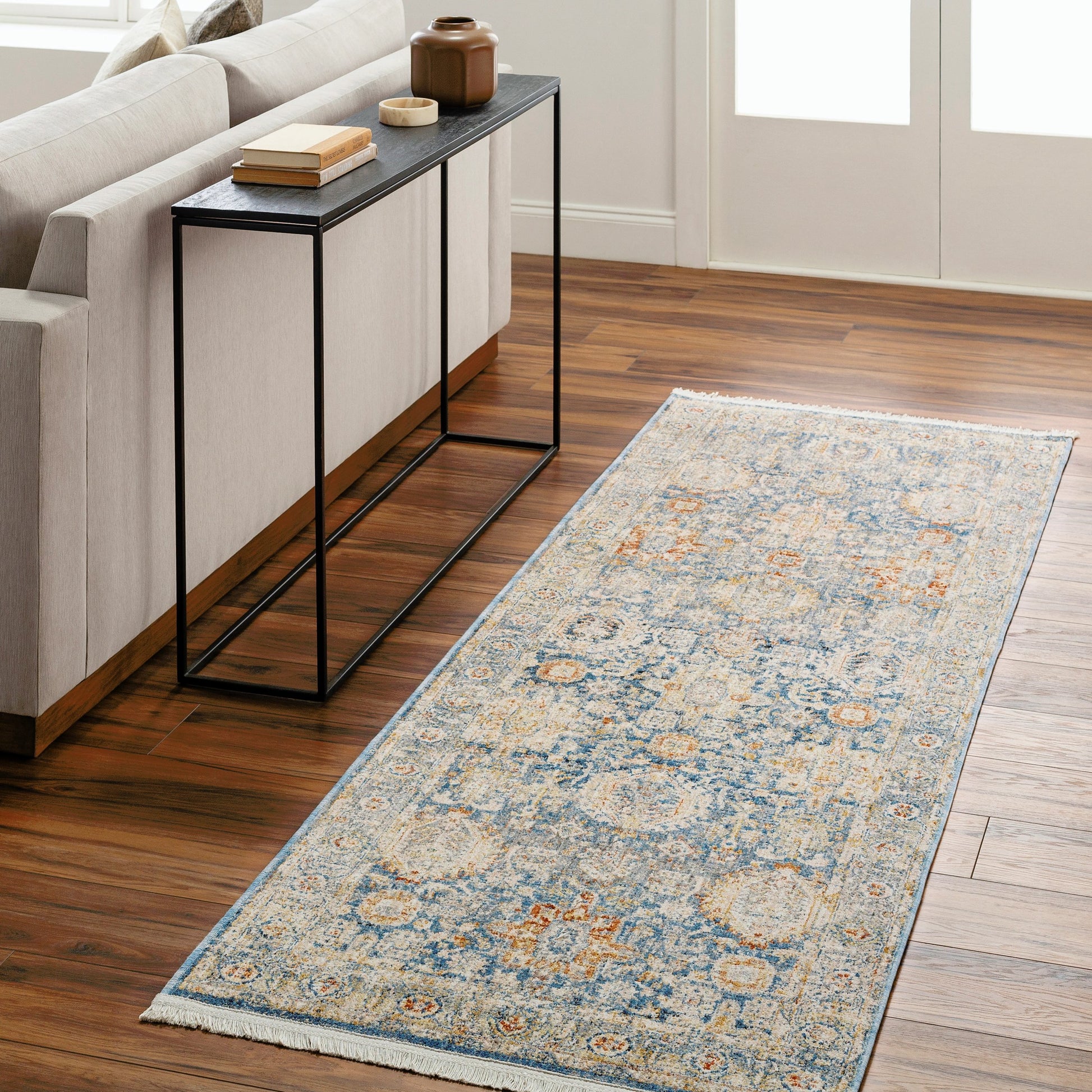 Chicago Rug - 31149 by Livabliss in blue, light beige, mustard, slate, burnt orange. Made from main: 100% polyester in a unique style.
