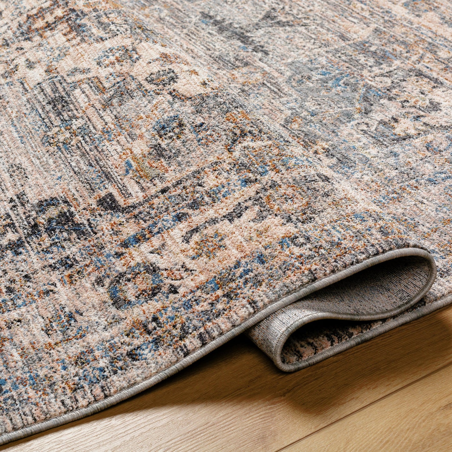 006 SI-1916250,SI-1916253,SI-1916257 | Closeup | Chicago Rug - 31156 by Livabliss in slate, charcoal, light beige, blue, mustard. Made from main: 100% polyester in a unique style.