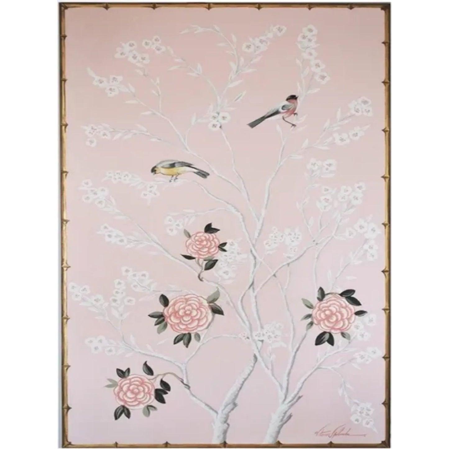 000 SI-2633284 | Primary Silo | Chinoiserie Pink Faux Bamboo Frame I by Zentique in pink and gold. Made from canvas, wood frame in a unique style.