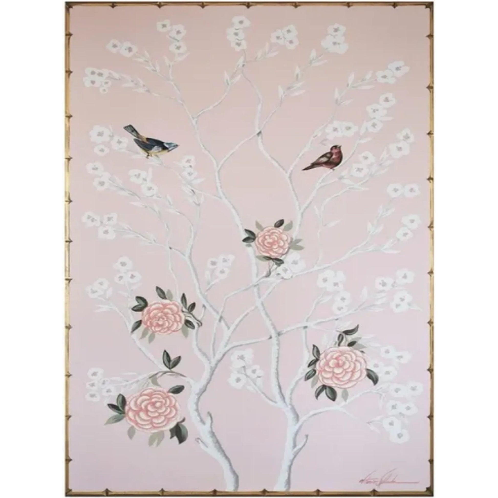 Chinoiserie Pink Faux Bamboo II by Zentique in pink and gold. Made from canvas, wood frame in a unique style.