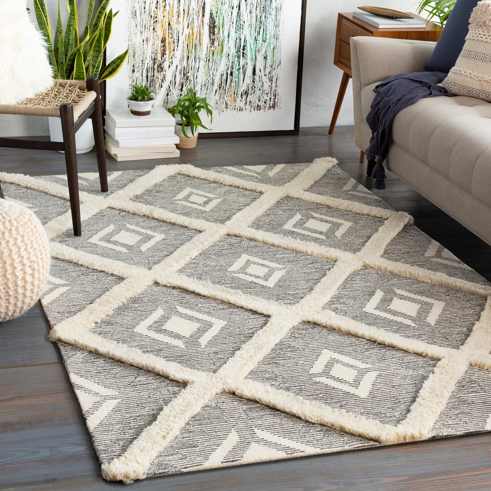 Cherokee Rug - 23800 by Surya in black, charcoal, cream. Made from 100% wool in a unique style.