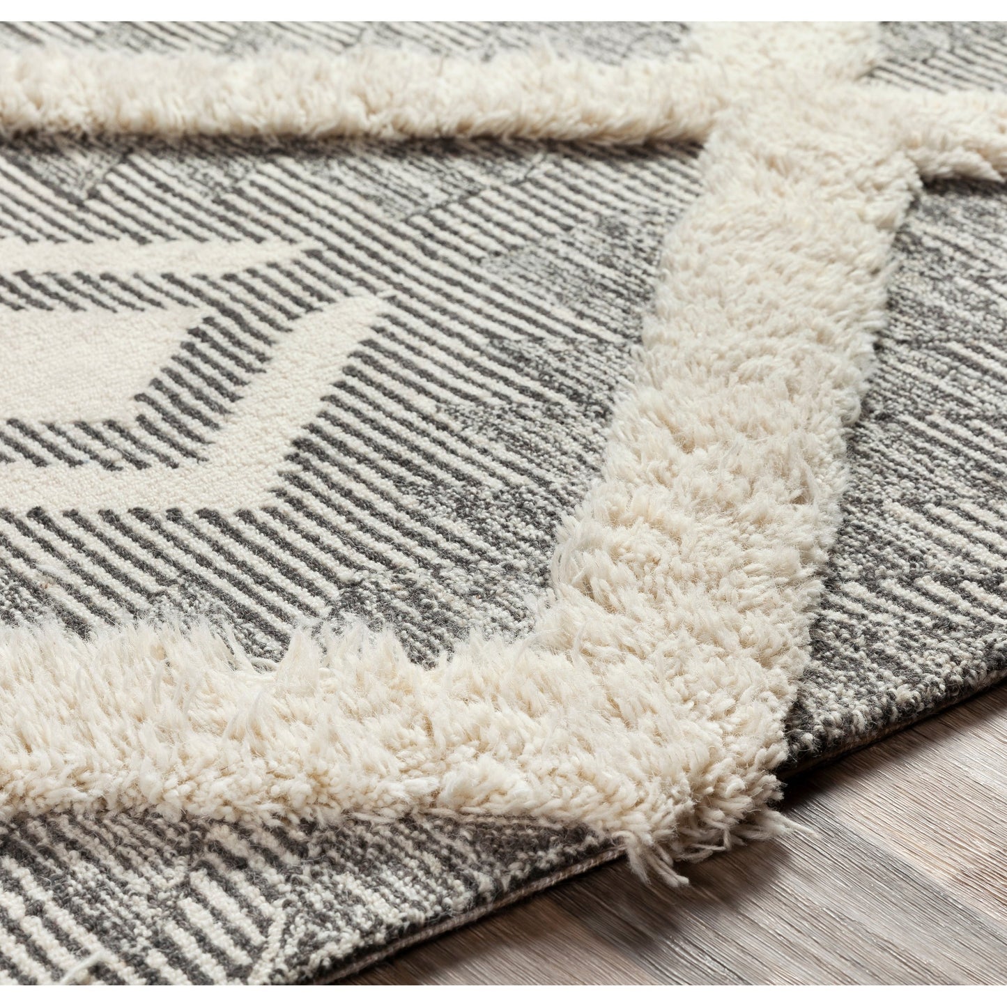 003 SR-755433 | Closeup | Cherokee Rug - 23800 by Surya in black, charcoal, cream. Made from 100% wool in a unique style.