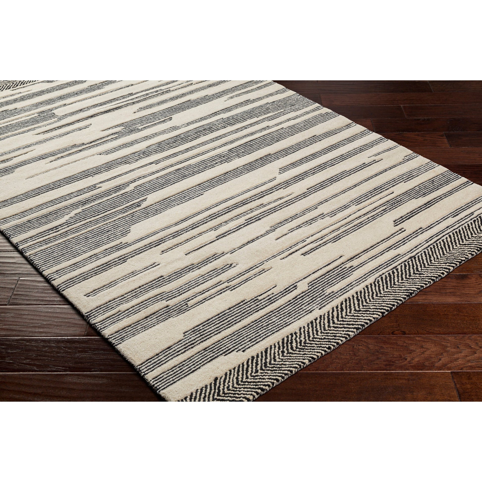 Cherokee Rug - 29981 by Livabliss in black, cream. Made from 100% wool in a unique style.