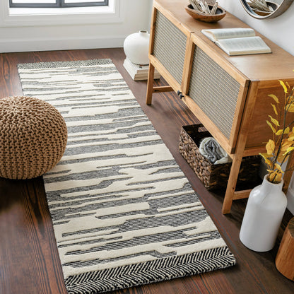 Cherokee Rug - 29981 by Livabliss in black, cream. Made from 100% wool in a unique style.
