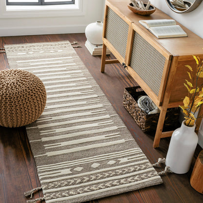 Cherokee Rug - 29982 by Livabliss in oatmeal, dark brown, brown. Made from 100% wool in a unique style.