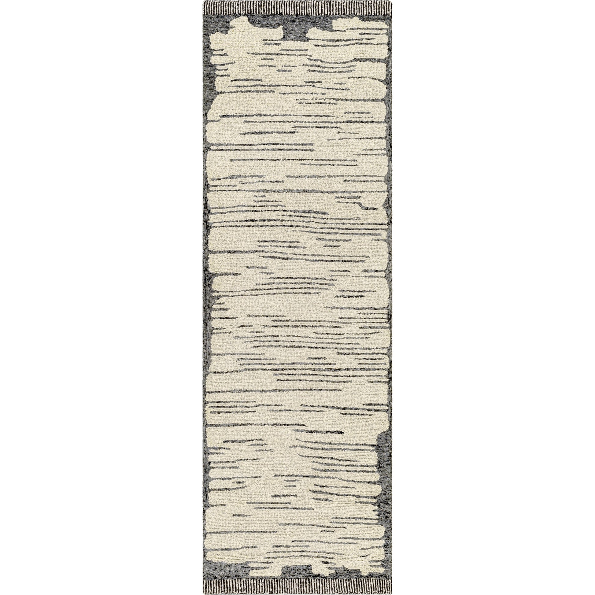 Cherokee Rug - 30181 by Livabliss in oatmeal, charcoal, black, cream. Made from 100% wool in a unique style.