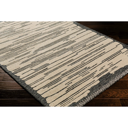 Cherokee Rug - 30181 by Livabliss in oatmeal, charcoal, black, cream. Made from 100% wool in a unique style.