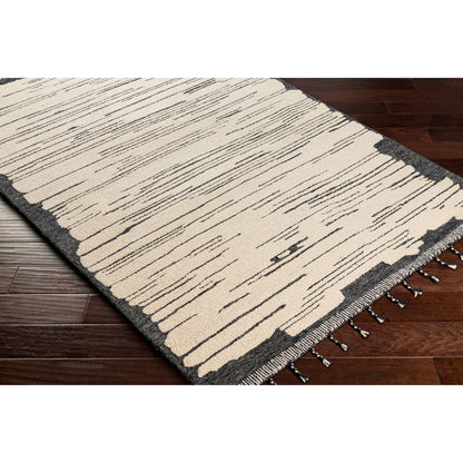 Cherokee Rug - 30181 by Livabliss in oatmeal, charcoal, black, cream. Made from 100% wool in a unique style.