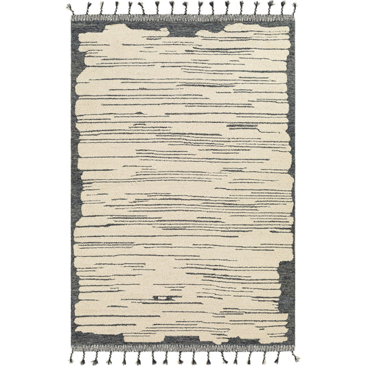 Cherokee Rug - 30181 by Livabliss in oatmeal, charcoal, black. Made from 100% wool in a unique style.