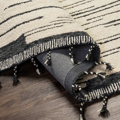 Cherokee Rug - 30181 by Livabliss in oatmeal, charcoal, black, cream. Made from 100% wool in a unique style.