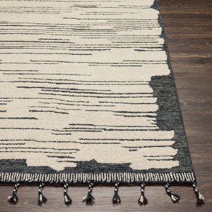 Cherokee Rug - 30181 by Livabliss in oatmeal, charcoal, black, cream. Made from 100% wool in a unique style.