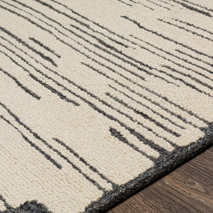 Cherokee Rug - 30181 by Livabliss in oatmeal, charcoal, black, cream. Made from 100% wool in a unique style.