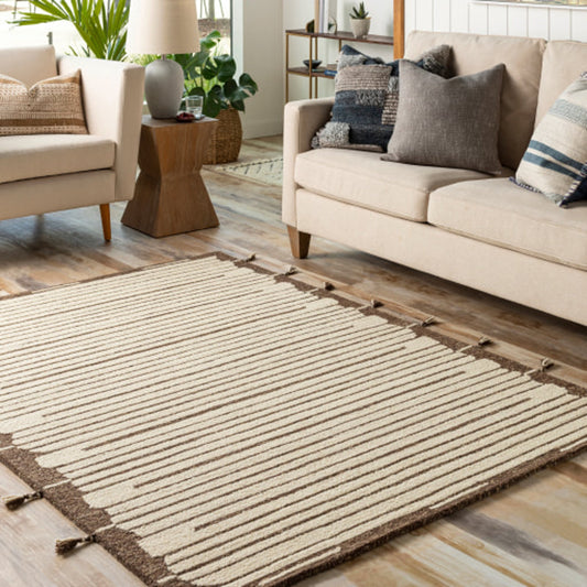 Cherokee Rug - 30182 by Livabliss in light beige, dark brown, tan. Made from 100% wool in a unique style.