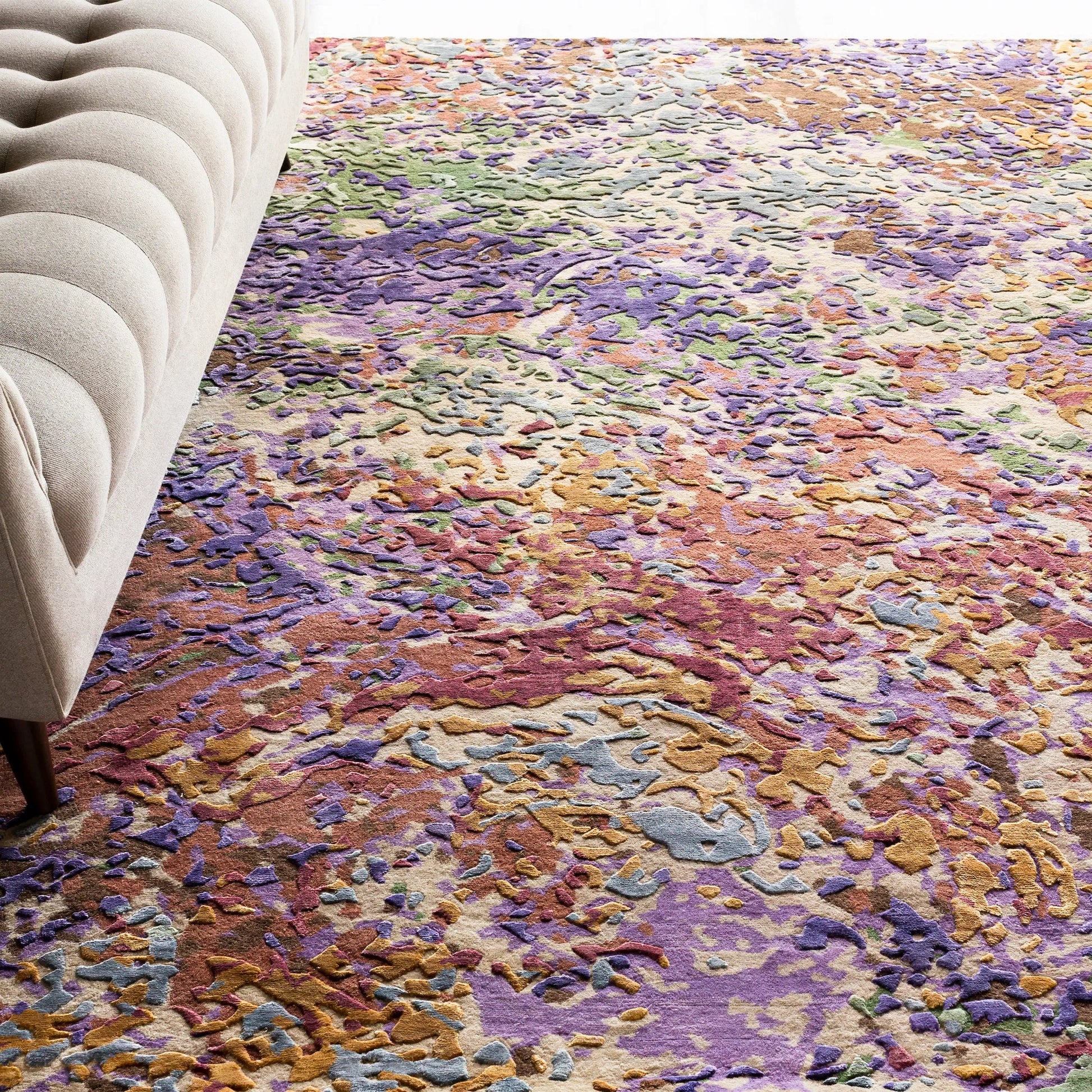 Chemistry CHM-2001 Rug by Surya in lavender, lilac, peach, olive, dark brown. Made from viscose, wool in a unique style.