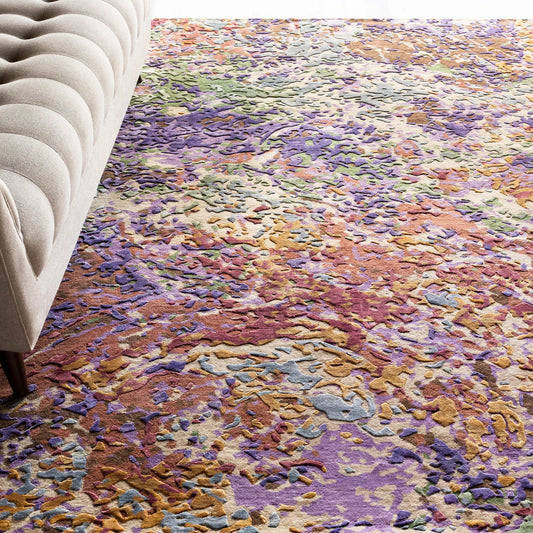Chemistry Rug - 12977 by Surya in eggplant, lavender, peach, forest, mocha, charcoal. Made from viscose, wool in a unique style.