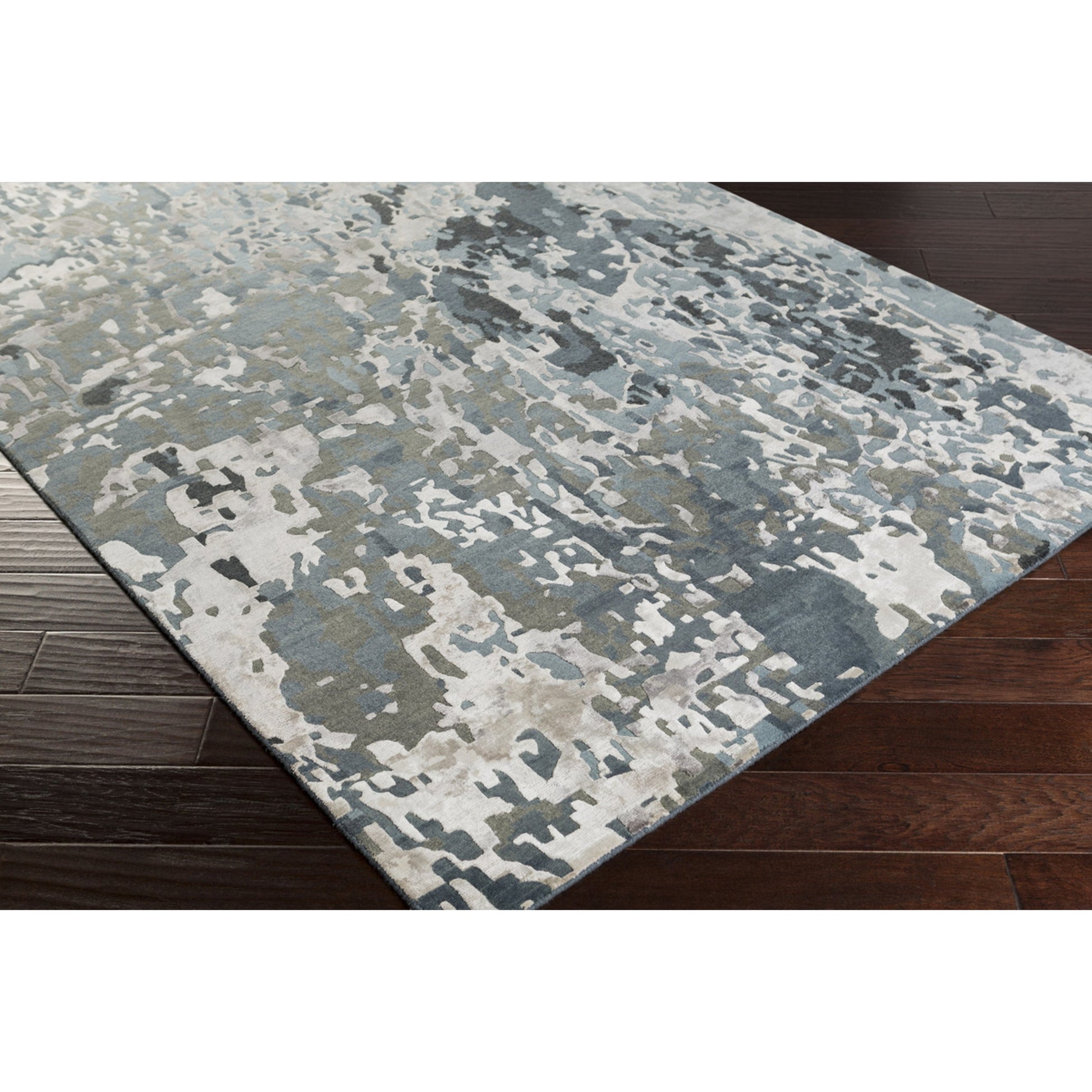 Chemistry CHM-2003 Rug by Surya in navy, denim, off-white, dusty sage, medium gray, black. Made from viscose, wool in a unique style.