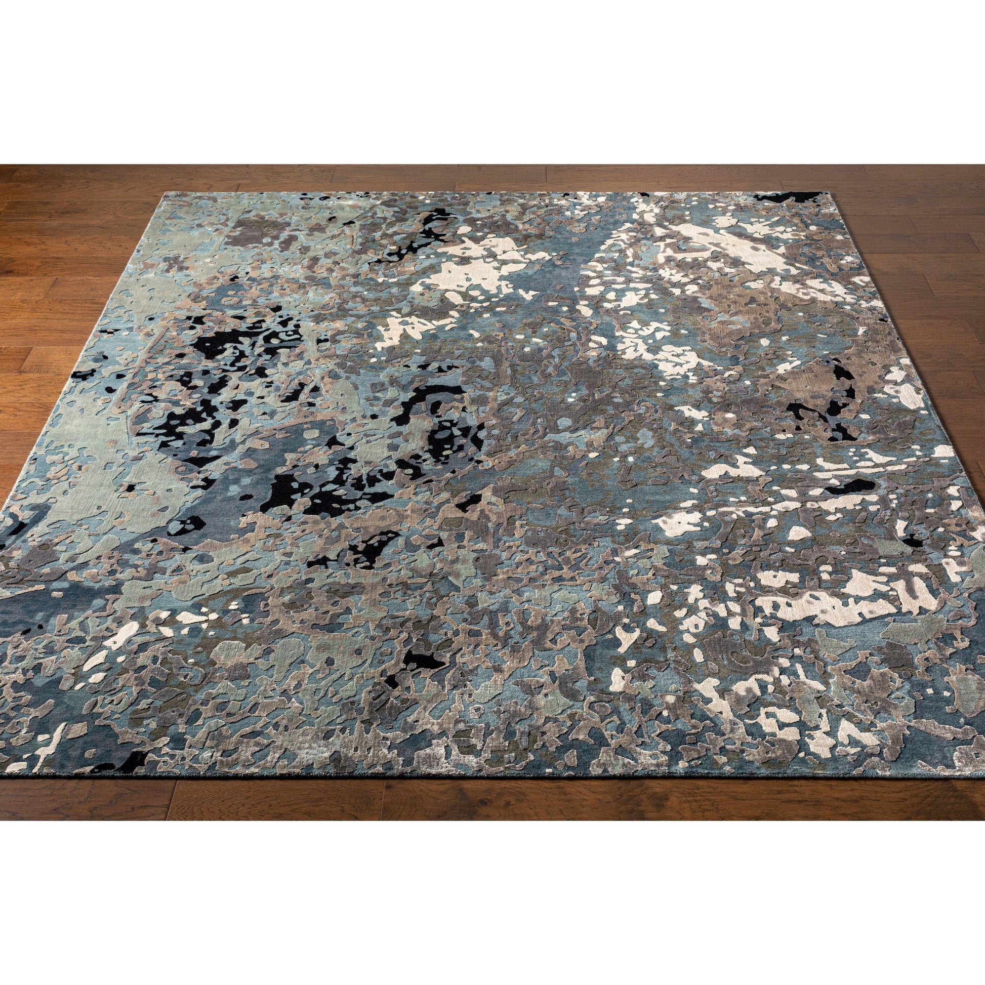 Chemistry CHM-2003 Rug by Surya in navy, denim, off-white, dusty sage, medium gray, black. Made from viscose, wool in a unique style.