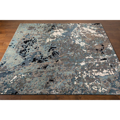 Chemistry CHM-2003 Rug by Surya in navy, denim, off-white, dusty sage, medium gray, black. Made from viscose, wool in a unique style.