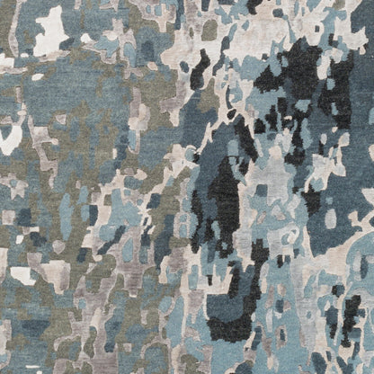 Chemistry CHM-2003 Rug by Surya in navy, denim, off-white, dusty sage, medium gray, black. Made from viscose, wool in a unique style.