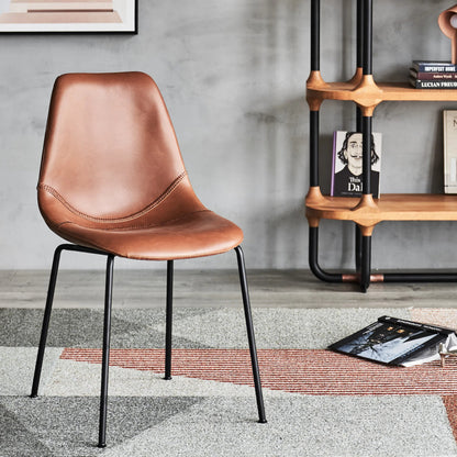 Lana Side Chair by Zentique in matte black frame, brown pu. Made from steel, pu leather in a traditional style.
