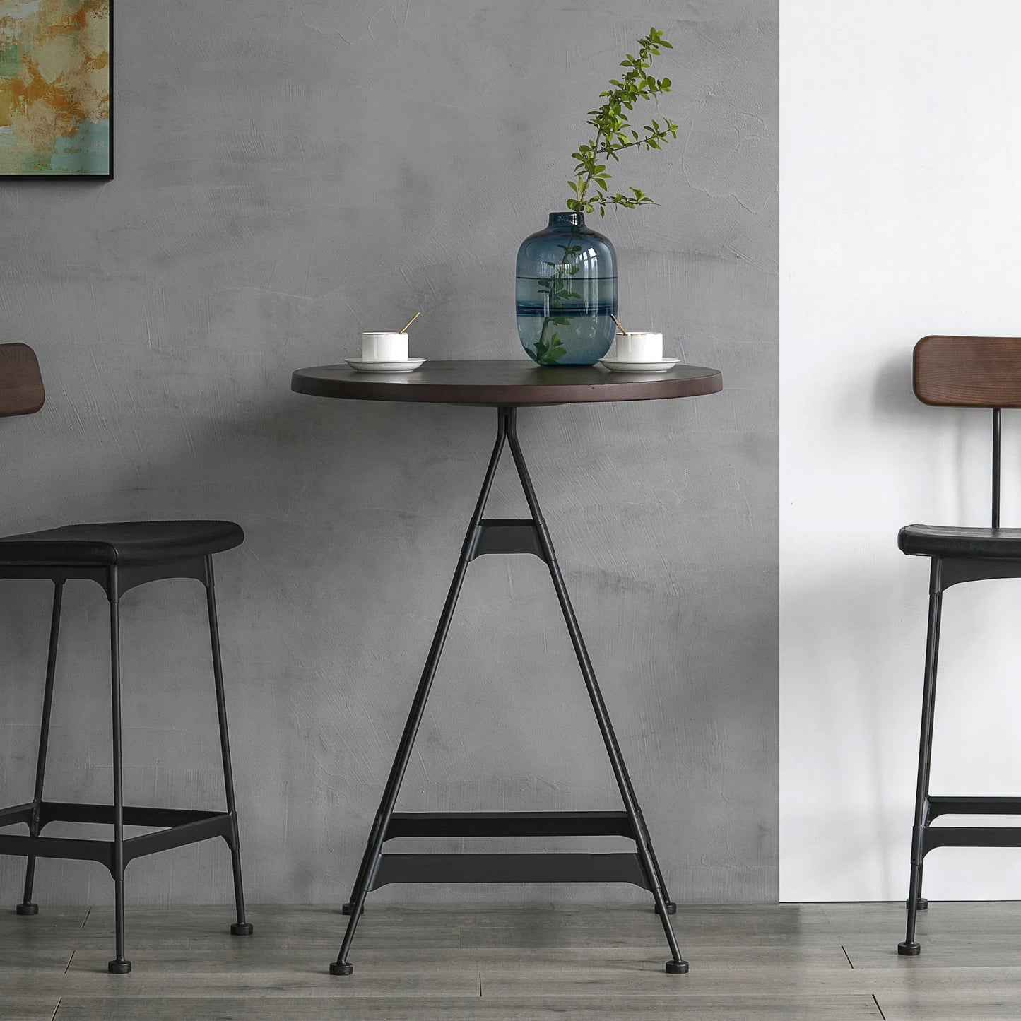 003 SI-2448921 | Lifestyle | Noah Bar Table by Zentique in matte black steel, dark brown wood. Made from steel, wood in a modern style.