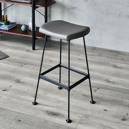 Arthur Bar Stool, PU Seat by Zentique in matte black steel, dark grey pu. Made from steel, pu leather in a unique style.