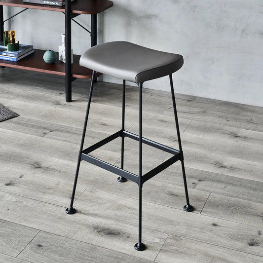 Arthur Bar Stool, PU Seat by Zentique in matte black steel, dark grey pu. Made from steel, pu leather in a modern style.