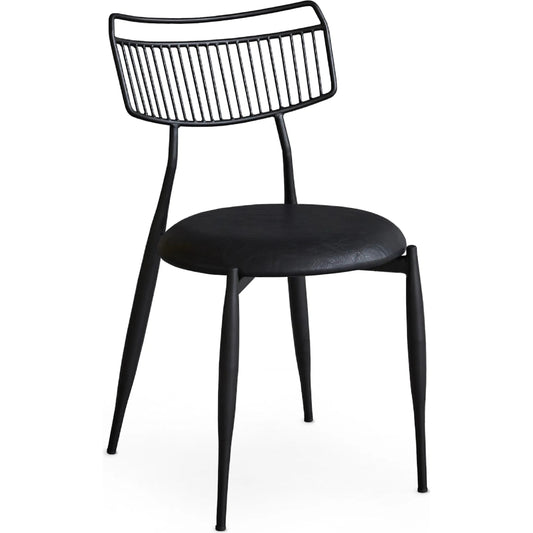 Madeleine Curved Back Chair by Zentique in matte black steel, dark grey pu. Made from steel, pu leather in a unique style.