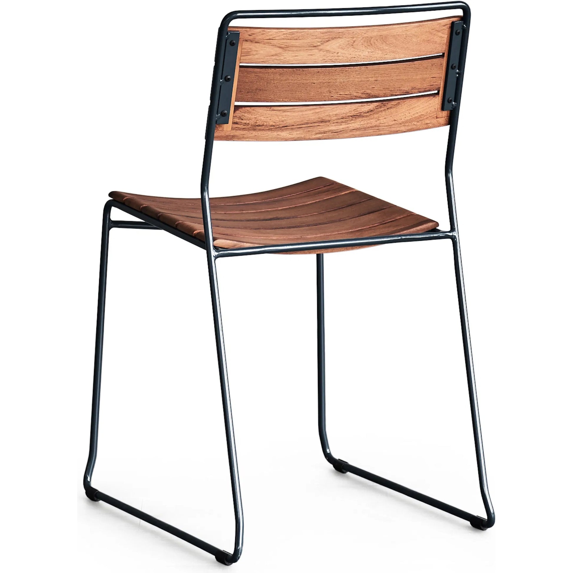 Maddie Side Chair by Zentique in matte black steel, teak back, seat. Made from steel, teak in a unique style.