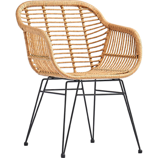 Rattan Patio Tub Chair by Zentique in matte black steel, light brown rattan. Made from steel, rattan in a unique style.