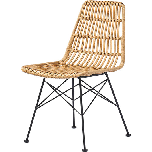 Rattan Patio Side Chair by Zentique in matte black steel, light brown rattan. Made from steel, rattan in a unique style.