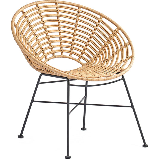 Rattan Patio Round Chair by Zentique in matte black steel, light brown rattan. Made from steel, rattan in a unique style.