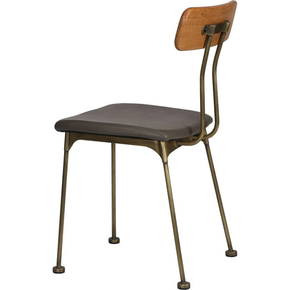 Condor Side Chair by Zentique in matte black steel, dark brown wood, dark grey pu. Made from steel, wood, pu leather in a traditional style.