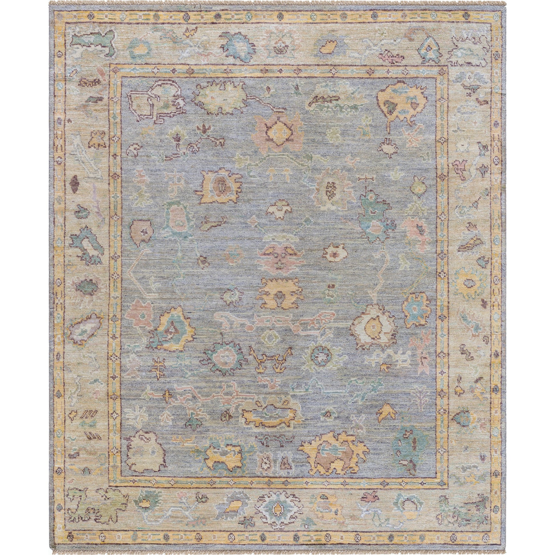 Chennai CHN-2300 Rug by Surya in slate gray, mustard yellow, coral, sky blue, olive green, blush pink, ivory. Made from silk in a unique style.