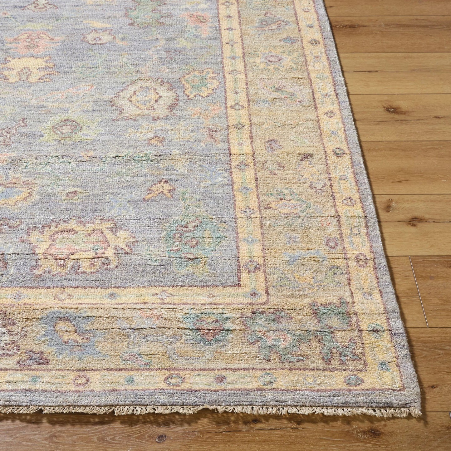 007 SI-2163725,SI-2163726,SI-2163727,SI-2163728,SI-2163729,SI-2163730 | Closeup | Chennai CHN-2300 Rug by Surya in slate gray, mustard yellow, coral, sky blue, olive green, blush pink, ivory. Made from silk in a unique style.