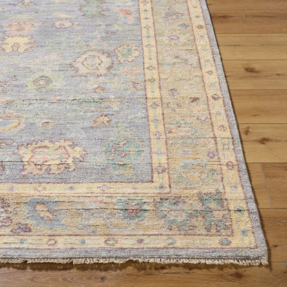 Chennai CHN-2300 Rug by Surya in slate gray, mustard yellow, coral, sky blue, olive green, blush pink, ivory. Made from silk in a unique style.