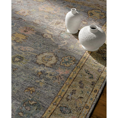 Chennai CHN-2300 Rug by Surya in slate gray, mustard yellow, coral, sky blue, olive green, blush pink, ivory. Made from silk in a unique style.