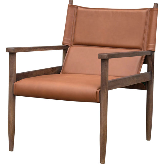 Chole Accent Chair by Surya in brown. Made from leather, mango wood in a traditional style.