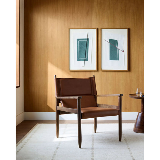 Chole Accent Chair by Surya in brown. Made from leather, mango wood in a traditional style.