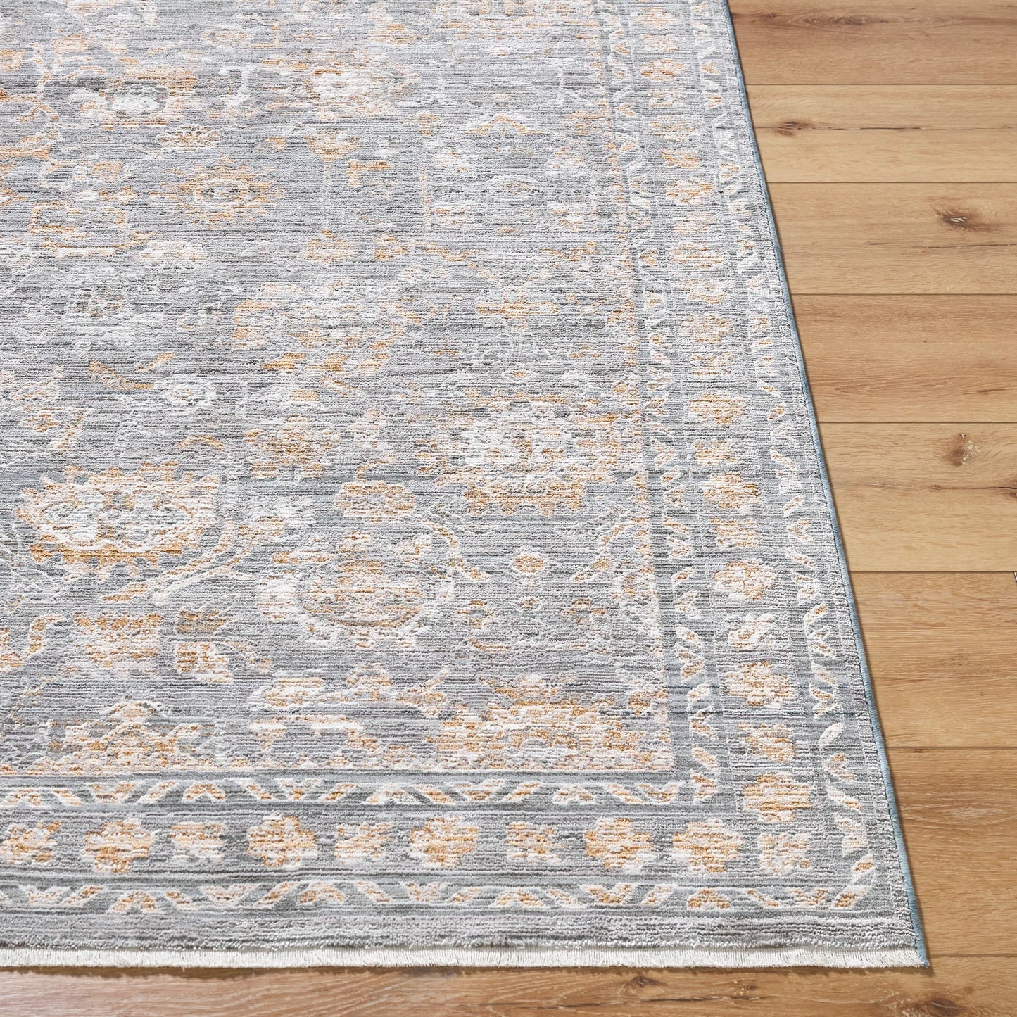 003 SI-2258195,SI-2258196 | Closeup | Chapel Hill CHP-2302 Rug by Livabliss in gray, ivory, dusty sage, medium brown, taupe. Made from polyester in a unique style.