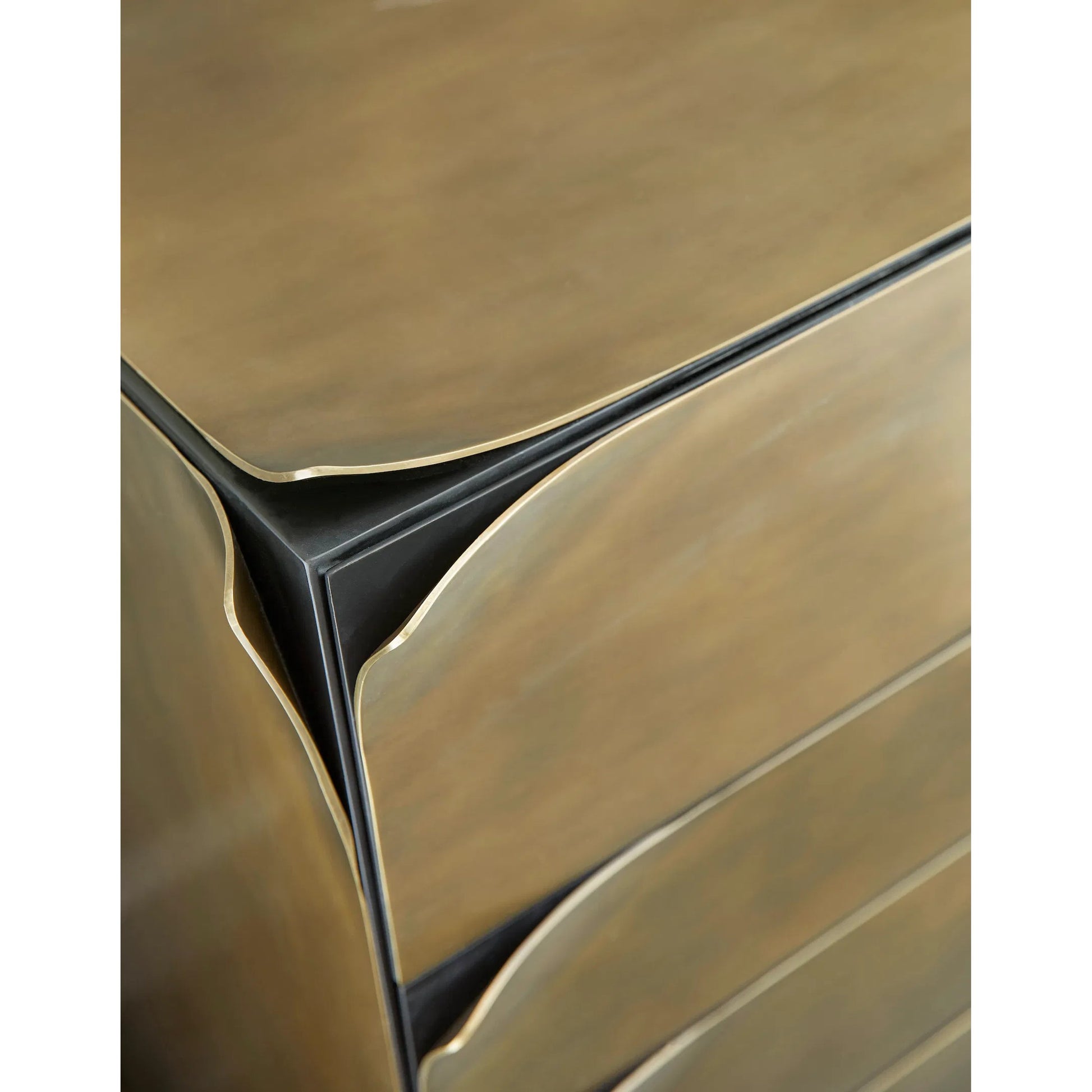 Hammersmith Drawer Chest by Jonathan Charles in gold and satin brass. Made from beech solids, brass in a unique style.