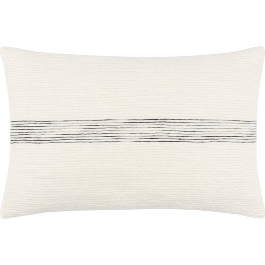 Carine Pillow - 14299 by Livabliss in ivory, black, charcoal. Made from front: 100% wool, back: 100% cotton in a modern style.