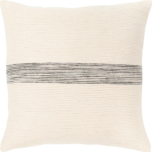 Carine Pillow - 14299 by Livabliss in ivory, black, charcoal. Made from front: 100% wool, back: 100% cotton in a modern style.