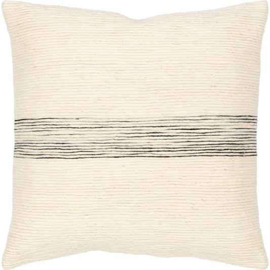 Carine Pillow - 14299 by Livabliss in ivory, black, charcoal. Made from front: 100% wool, back: 100% cotton in a modern style.