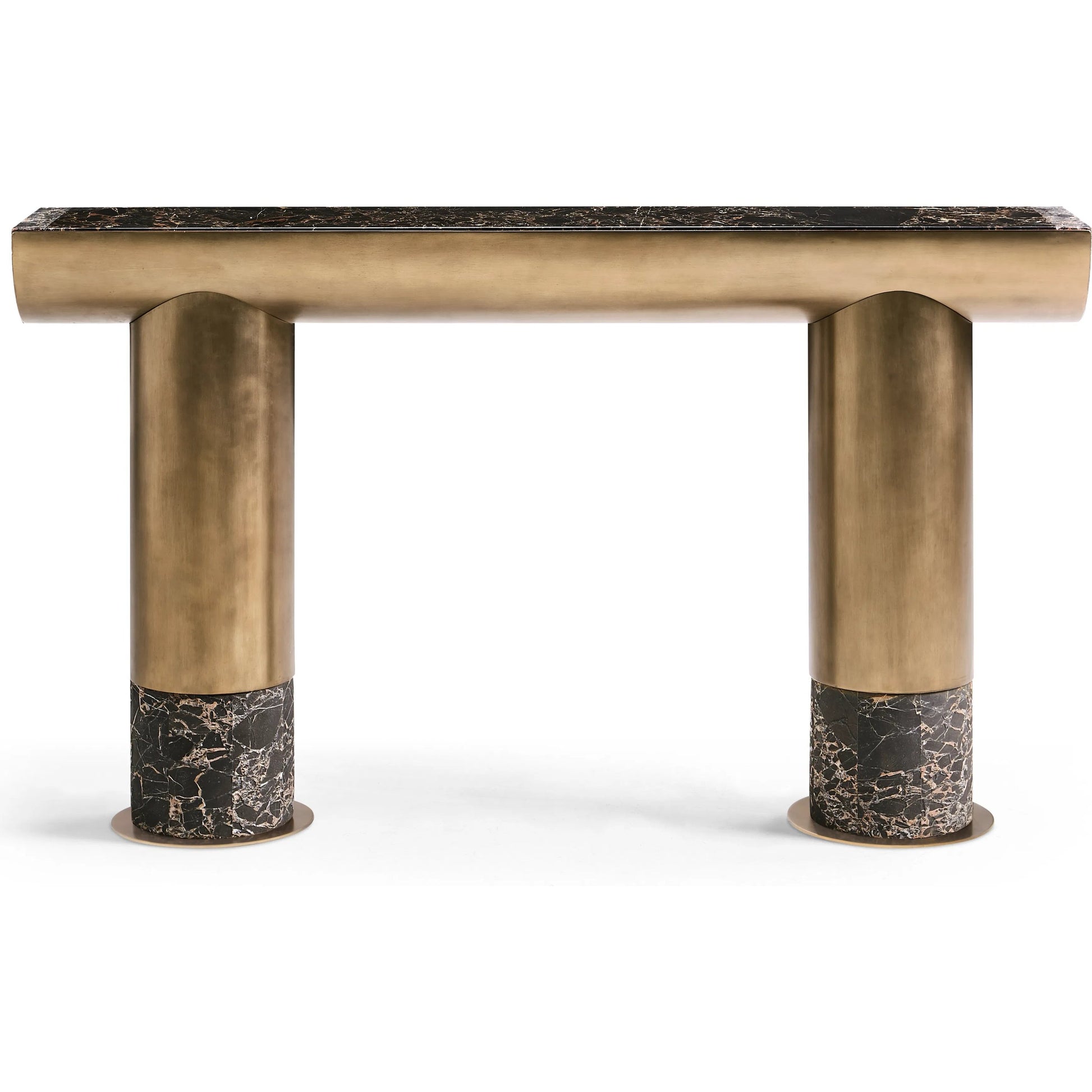 Nova Console Table by Jonathan Charles in industrial bronze finish. Made from main aluminum in a unique style.