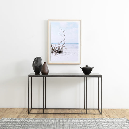 Harlow Console Table by Four Hands in blue stone, gunmetal. Made from bluestone, iron in a modern style.