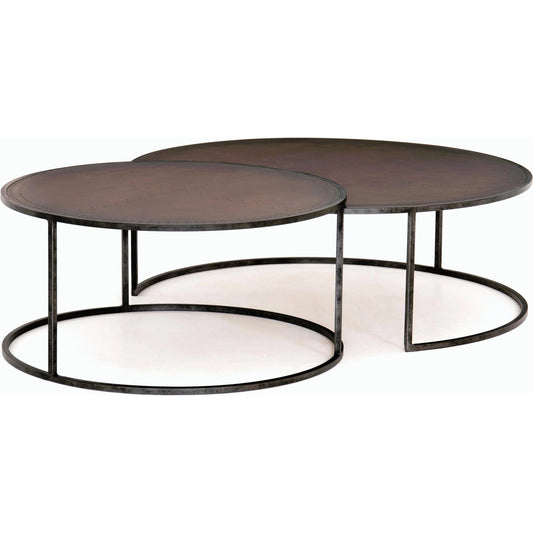 Catalina Nesting Coffee Table by Four Hands in antique. copper clad and light rustic black, antique copper clad. Made from copper cladding, iron in a modern style.