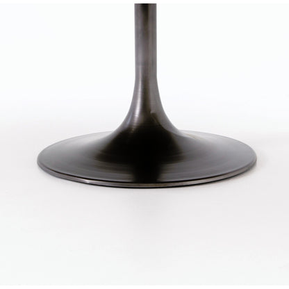 Evans Oval Dining Table by Four Hands in reclaimed burnt oak, vessel grey, polished brass. Made from solid reclaimed oak, iron, stainless steel in a modern style.