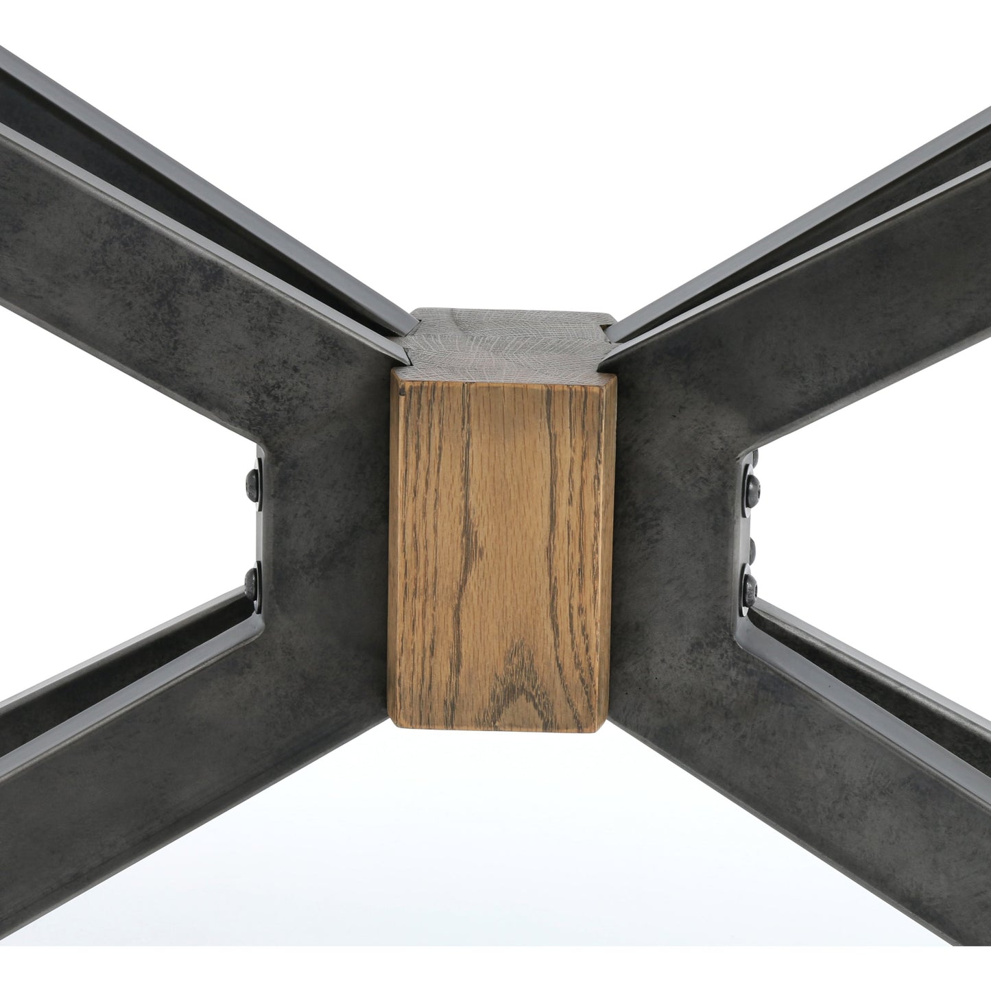 006 S-338946 | Closeup | Spider Console Table by Four Hands in light rustic black, bright brass clad, sandy oak. Made from brass, iron, solid oak in a modern style.