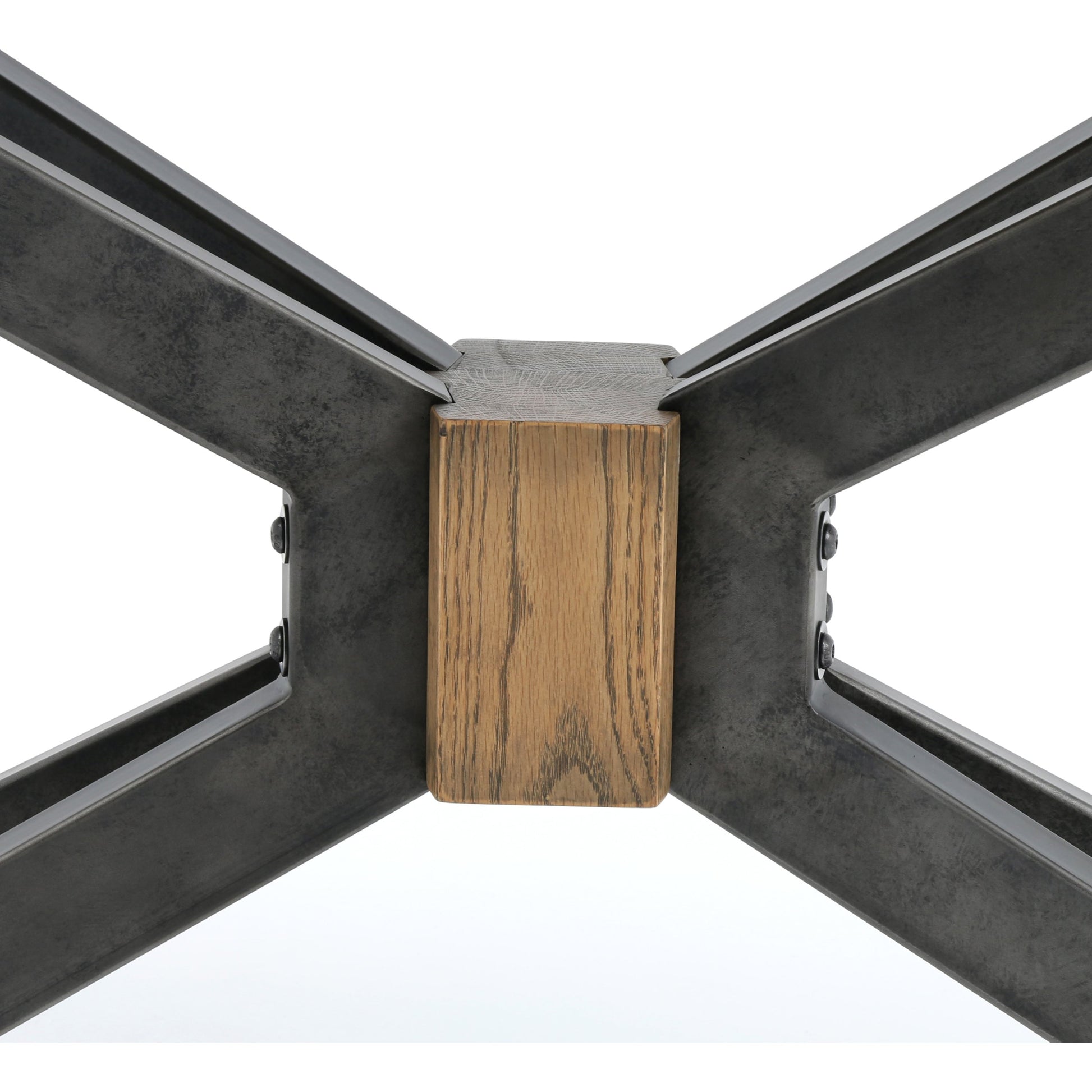Spider Console Table by Four Hands in light rustic black, bright brass clad, sandy oak. Made from brass, iron, solid oak in a modern style.